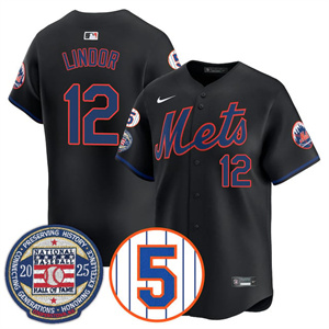Men's New York Mets #12 Francisco Lindor Gold Number Retirement & Hall of Fame Jersey All Stitched