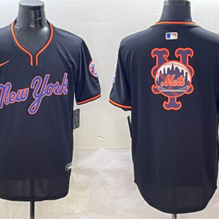 Men's New York Mets Team Big Logo Black 2025 Spring Training Stitched Baseball Jersey