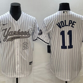 Men's New York Yankees #11 Anthony Volpe White With Patch Cool Base Stitched Baseball Jersey