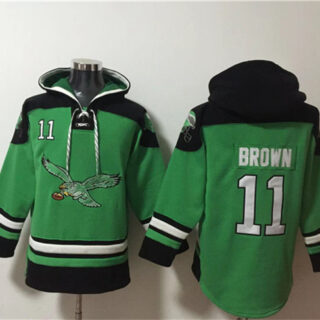 Men's Philadelphia Eagles #11 A. J. Brown Green Ageless Must-Have Lace-Up Pullover Hoodie