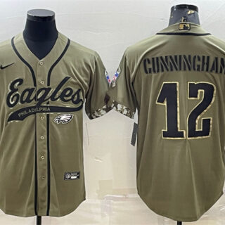 Men's Philadelphia Eagles #12 Randall Cunningham Olive 2022 Salute To Service Cool Base Stitched Baseball Jersey