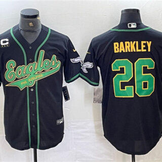 Men's Philadelphia Eagles #26 Saquon Barkley Black Gold With 3-star C Patch Cool Base Baseball Stitched Jersey