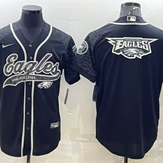 Men's Philadelphia Eagles Black Reflective Team Big Logo With Patch Cool Base Stitched Baseball Jersey
