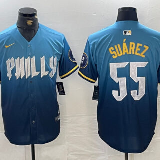 Men's Philadelphia Phillies #55 Ranger Suarez Blue 2024 City Connect Limited Stitched Jersey