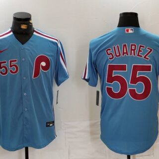 Men's Philadelphia Phillies #55 Ranger Suarez Blue Cool Base Stitched Jersey