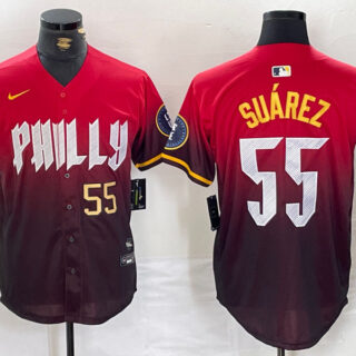 Men's Philadelphia Phillies #55 Ranger Suarez Red 2024 City Connect Limited Stitched Jerseys