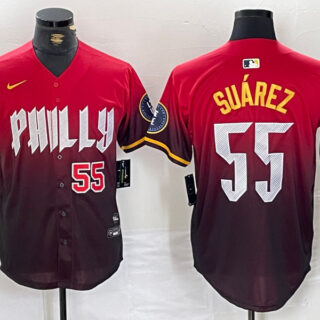 Men's Philadelphia Phillies #55 Ranger Suarez Red 2024 City Connect Limited Stitched Jerseys