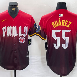 Men's Philadelphia Phillies #55 Ranger Suarez Red 2024 City Connect Limited Stitched Jerseys