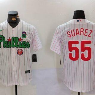 Men's Philadelphia Phillies #55 Ranger Suarez White Green Cool Base Stitched Jerseys