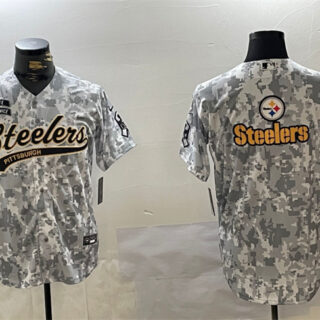 Men's Pittsburgh Steelers Team Big Logo 2024 Arctic Camo Salute To Service Stitched Baseball Jerseys
