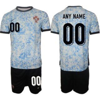 Men's Portugal Team Custom 2024-25 White Blue Away Soccer Jerseys