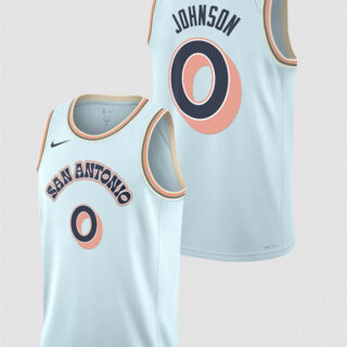 Men's San Antonio Spurs #0 Keldon Johnson Light Blue 2024 25 City Edition Stitched Basketball Jersey
