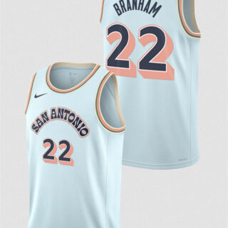 Men's San Antonio Spurs #22 Malaki Branham Light Blue 2024 25 City Edition Stitched Basketball Jersey