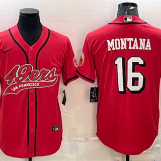 Men's San Francisco 49ers #16 Joe Montana New Red With Patch Cool Base Stitched Baseball Jersey