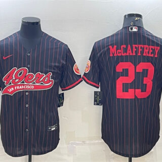 Men's San Francisco 49ers #23 Christian McCaffrey Black With Patch Cool Base Stitched Baseball Jersey
