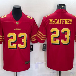 Men's San Francisco 49ers #23 Christian McCaffrey Red Gold Vapor Untouchable Limited Stitched Jersey