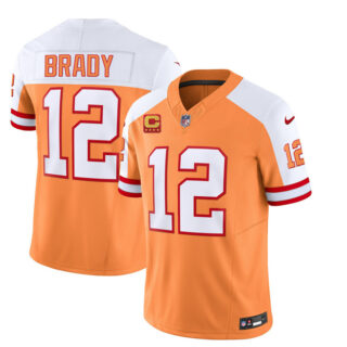 Men's Tampa Bay Buccaneers #12 Tom Brady 2023 F.U.S.E. White Gold With 4-Star C Patch Throwback Limited Stitched Jersey