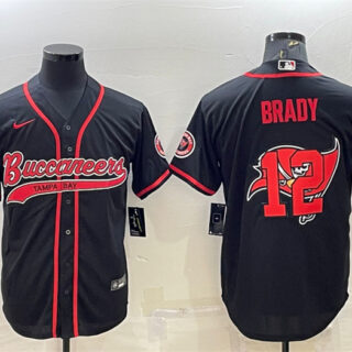 Men's Tampa Bay Buccaneers #12 Tom Brady Black Team Big Logo With Patch Cool Base Stitched Baseball Jersey