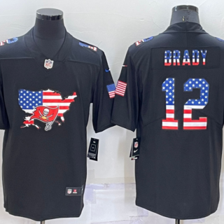 Men's Tampa Bay Buccaneers #12 Tom Brady Black USA Flag Limited Stitched Jersey