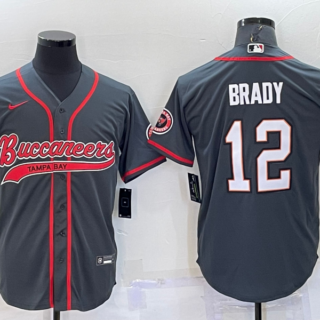 Men's Tampa Bay Buccaneers #12 Tom Brady Grey Cool Base Stitched Baseball Jersey