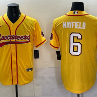 Men's Tampa Bay Buccaneers #6 Baker Mayfield Gold Cool Base Stitched Baseball Jersey