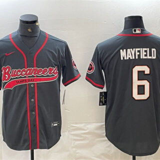 Men's Tampa Bay Buccaneers #6 Baker Mayfield Grey Cool Base Stitched Baseball Jersey