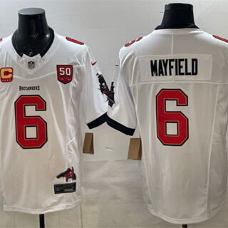 Men's Tampa Bay Buccaneers #6 Baker Mayfield White F.U.S.E. 50th Season & 4-Star C Patch Vapor Limited Stitched Football Jersey