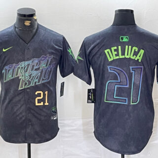 Men's Tampa Bay Rays #21 Jonny DeLuca Charcoal 2024 City Connect Limited Stitched Jerseys