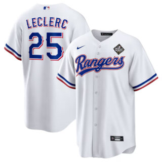 Men's Texas Rangers #25 JoseLeclerc White 2023 World Series Stitched Baseball Jersey