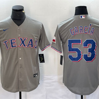 Men's Texas Rangers #53 Adolis Garcia Grey With Patch Cool Base Stitched Baseball Jersey