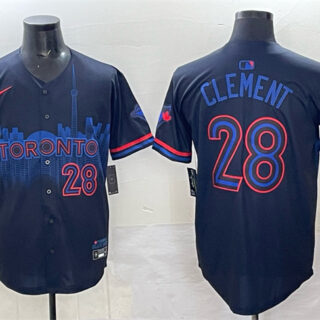 Men's Toronto Blue Jays #28 Ernie Clement Navy 2024 City Connect Limited Stitched Baseball Jersey