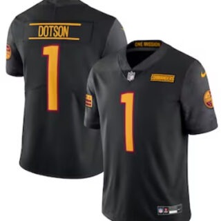 Men's Washington Commanders #1 Jahan Dotson 90th Anniversary Black Vapor Limited Stitched Jersey