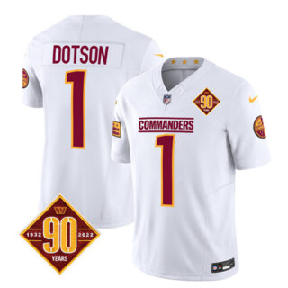 Men's Washington Commanders #1 Jahan Dotson White 2023 F.U.S.E. 90th Anniversary Vapor Limited Stitched Football Jersey