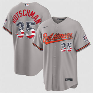 Men's Baltimore Orioles #35 Adley Rutschman Grey USA 250 Fourth of July Home Stitched Baseball Jersey