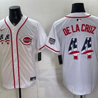 Men's Cincinnati Reds #44 Elly De La Cruz White 2026 USA 250 Fourth of July Home Stitched Baseball Jersey