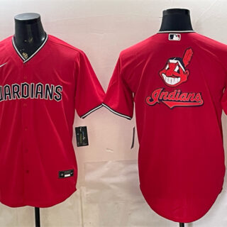 Men's Cleveland Guardians Team Big Logo Red Cool Base Stitched Baseball Jersey