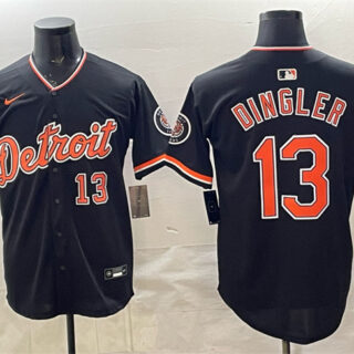 Men's Detroit Tigers #13 Dillon Dingler Black 2026 Meijer Patch Alternate Vapor Premier Limited Stitched Baseball Jersey