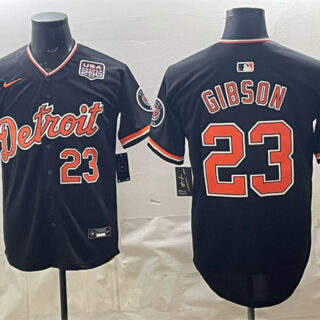 Men's Detroit Tigers #23 Kirk Gibson Black 2026 Alternate USA 250' Patch Vapor Premier Limited Stitched Baseball Jersey