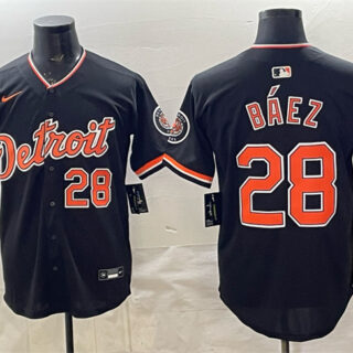 Men's Detroit Tigers #28 Javier Baez Black 2026 Meijer Patch Alternate Vapor Premier Limited Stitched Baseball Jersey