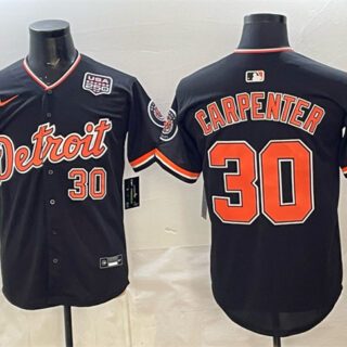 Men's Detroit Tigers #30 Kerry Carpenter Black 2026 Alternate USA 250' Patch Vapor Premier Limited Stitched Baseball Jersey