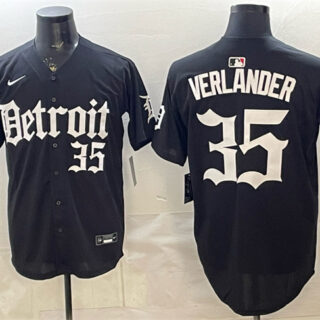 Men's Detroit Tigers #35 Justin Verlander Black 'Motor Gothic Edition' Vapor Premier Limited Stitched Baseball Jersey