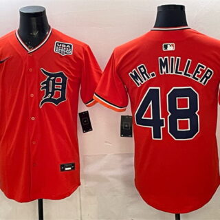 Men's Detroit Tigers #48 Mr. Miller Orange 2026 Alternate USA 250' Patch Vapor Premier Limited Stitched Baseball Jersey