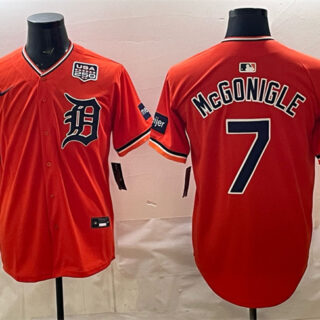 Men's Detroit Tigers #7 Kevin McGonigle Orange 2026 Alternate With Meijer Patch & USA 250' Patch Vapor Premier Limited Stitched Baseball Jersey