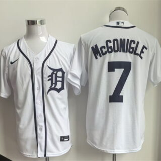 Men's Detroit Tigers #7 Kevin McGonigle White Cool Base Stitched Baseball Jersey