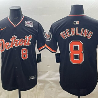 Men's Detroit Tigers #8 Matt Vierling Black 2026 Alternate USA 250' Patch Vapor Premier Limited Stitched Baseball Jersey