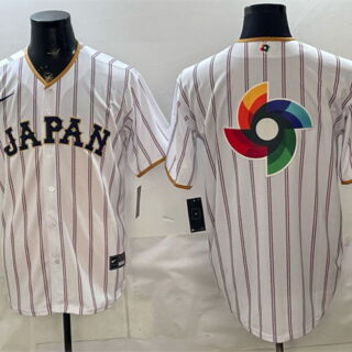 Men's Japan Baseball White 2026 World Baseball Classic Big Logo Home Stadium Stitched Jersey