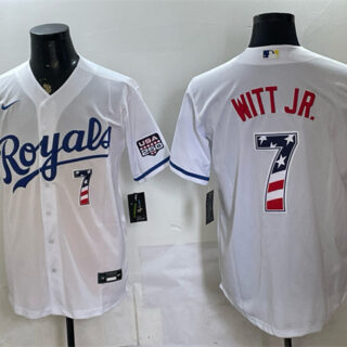 Men's Kansas City Royals #7 Bobby Witt Jr. White 250 Fourth of July Stitched Baseball Jersey