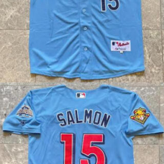 Men's Los Angeles Angels #15 Tim Salmon Blue With 2001 American League Baseball Seasons 100th Anniversary Patch Stitched Baseball Jersey