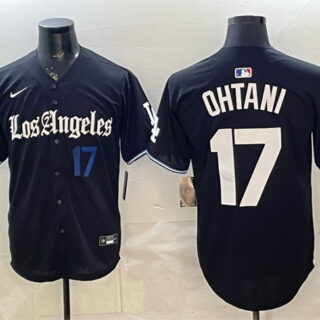 Men's Los Angeles Dodgers #17 Shohei Ohtani Black 2025 World Series Champions Patch 'Gothic Edition' Vapor Premier Limited Stitched Baseball Jersey