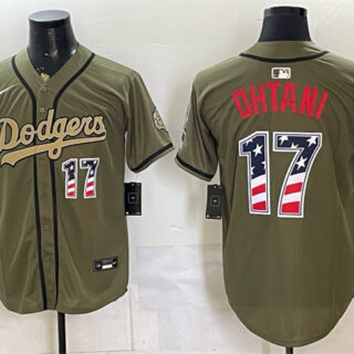 Men's Los Angeles Dodgers #17 Shohei Ohtani Olive 2026 Armed Forces Day 250 Fourth of July Stitched Baseball Jersey